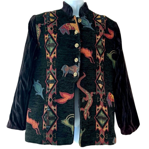 Vintage Jackets & Blazers - GABRIELLAS 90s ASO Friends Phoebe Buffay Alt Friends Needlepoint Animal Blazer M